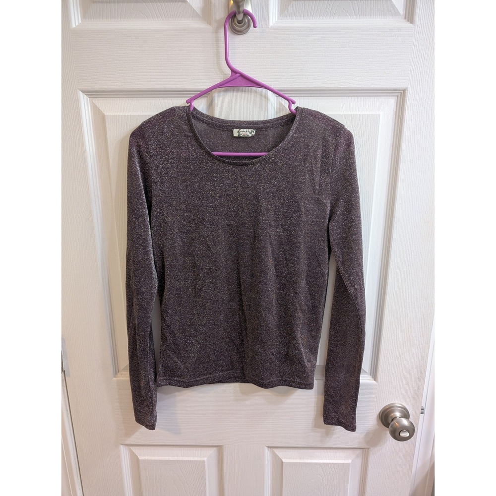 Free People Shimmer Long Sleeve‎ Top Metallic Sparkle Plum Womens - Size S